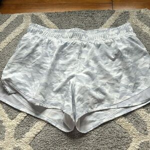 ASICS gray and white camo athletic shorts